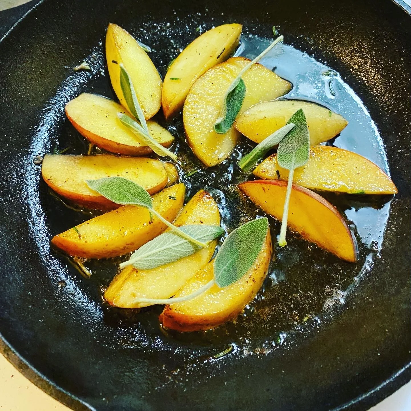 Boneless Pork Chops with apples, sage and rosemary
