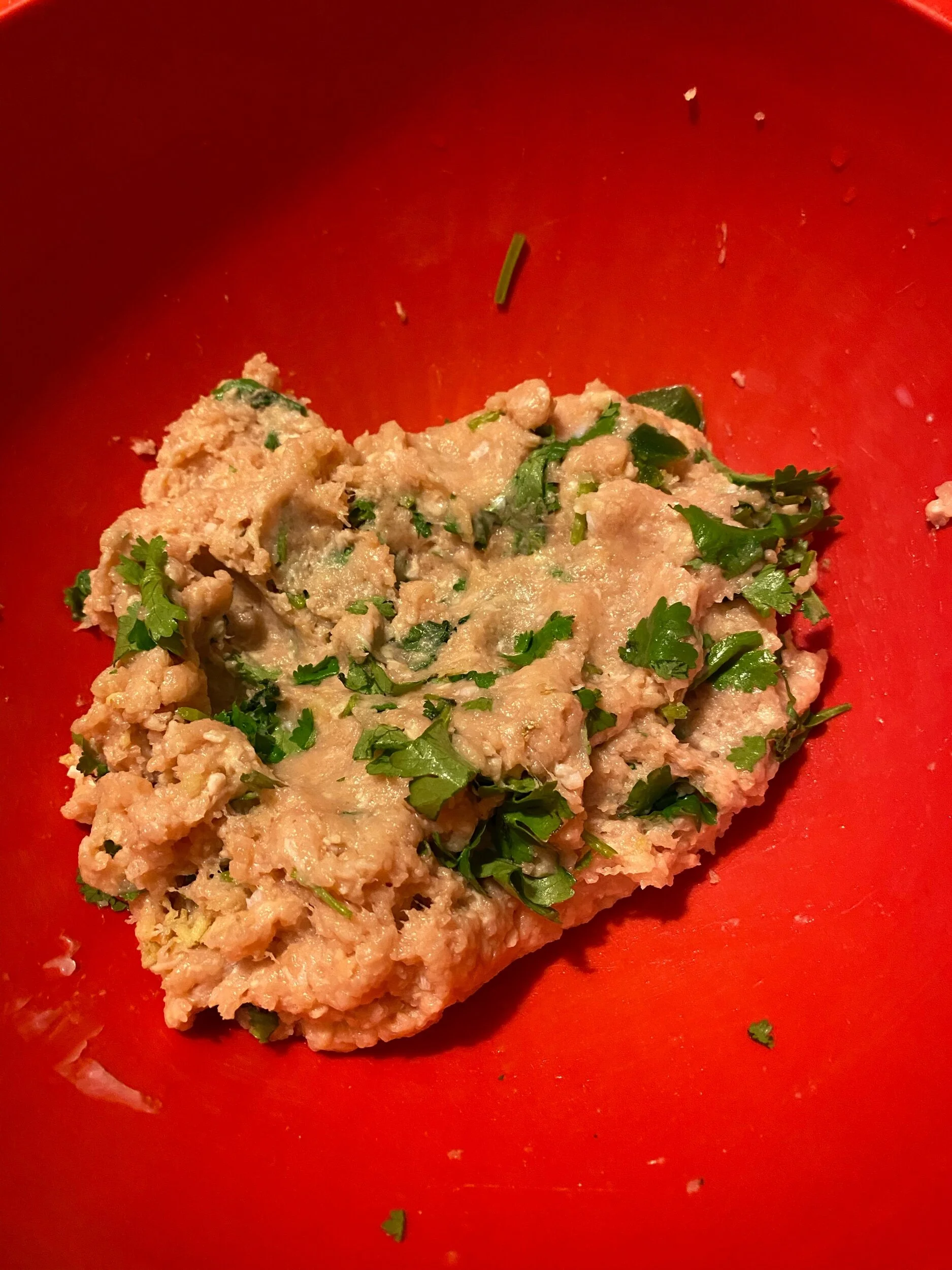 Add CILANTRO, a pule of tge seasonings and 0.5 tbls of fish sauce to your ground meat.