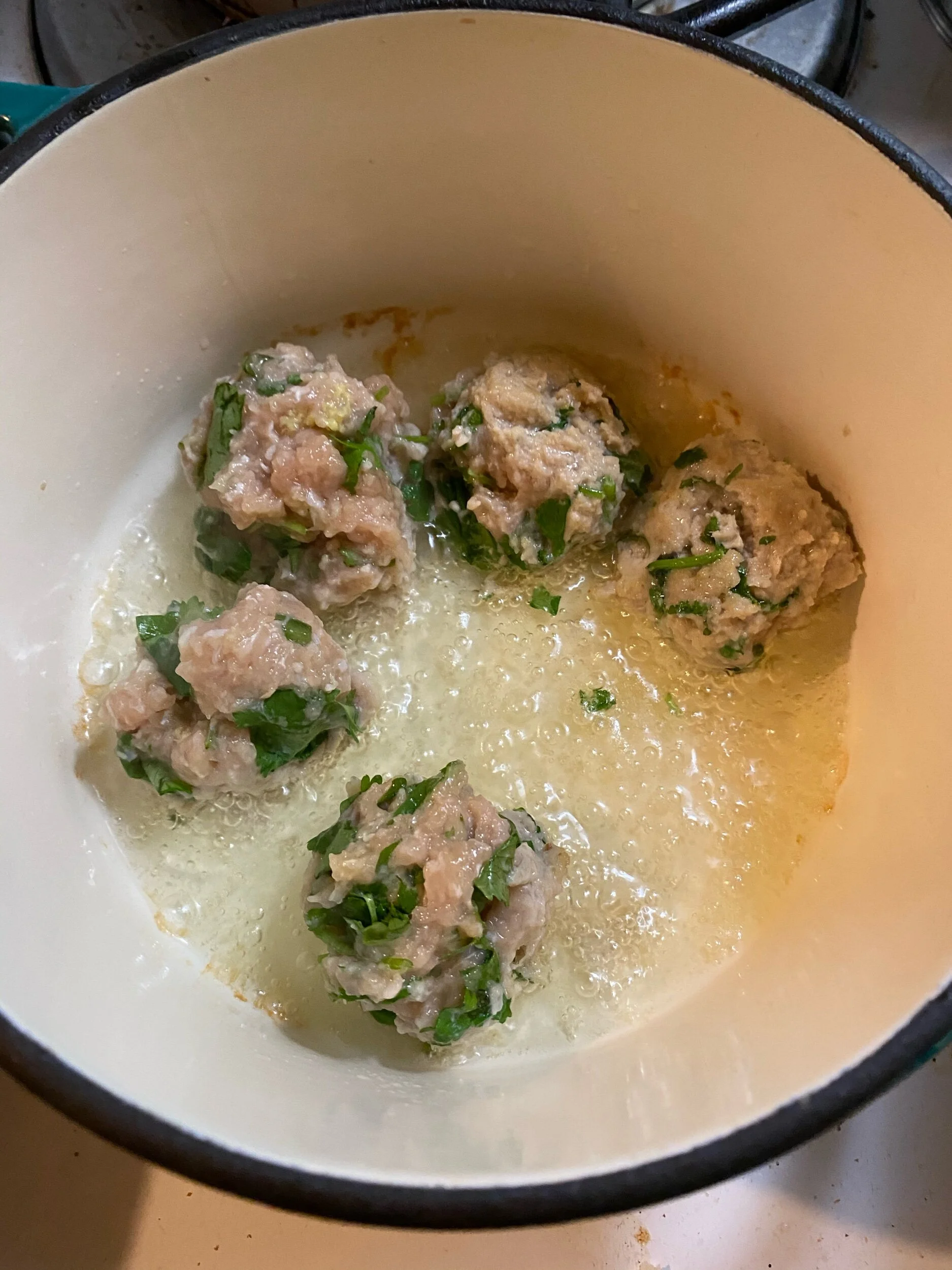 Add vegetable Oil to your dutch oven. In batches, cook the meatBalls for 5-8 minutes on both sides until cooked through.