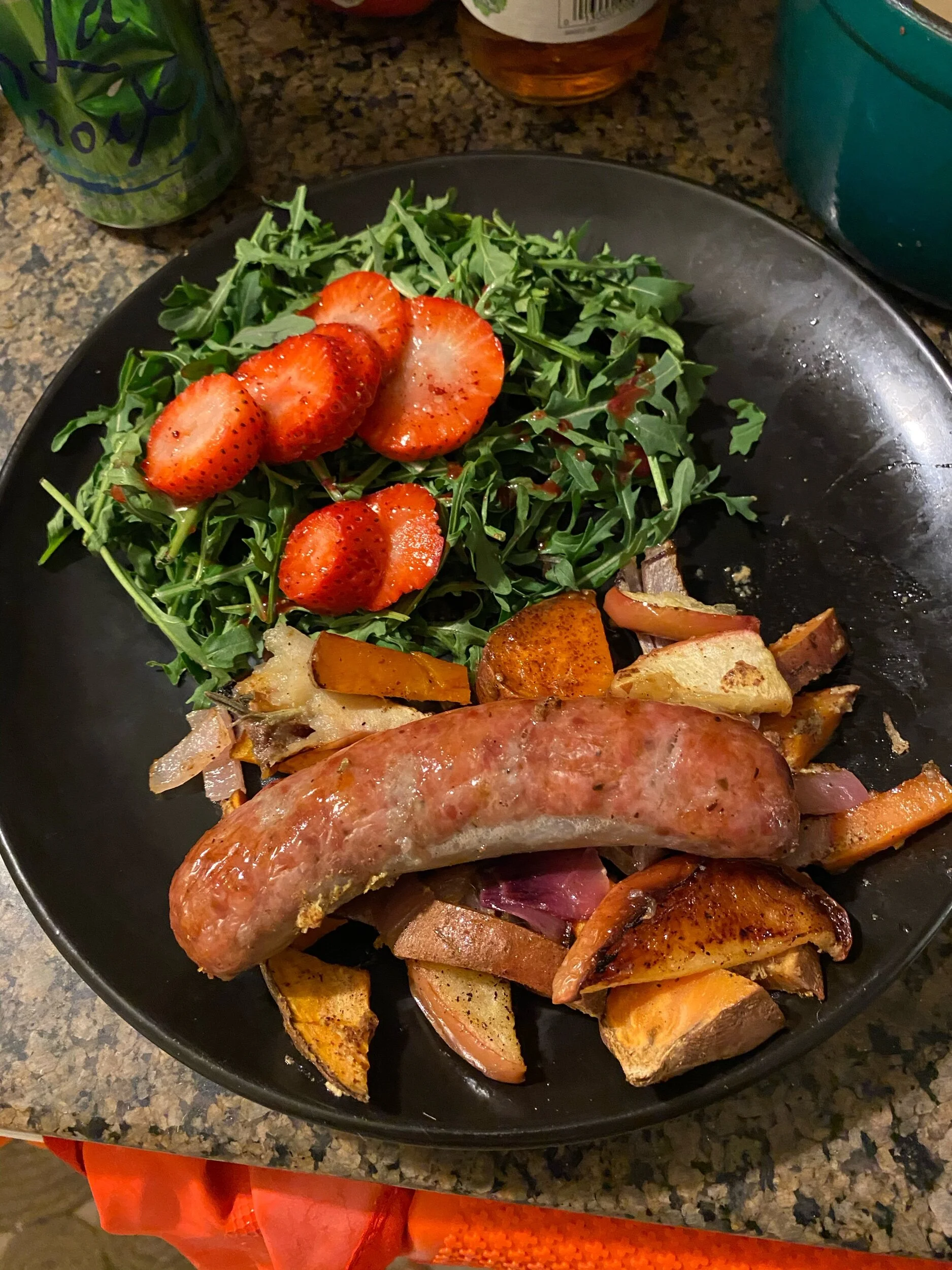 Sheetpan Sausages with Caramelized Shallots and Apples