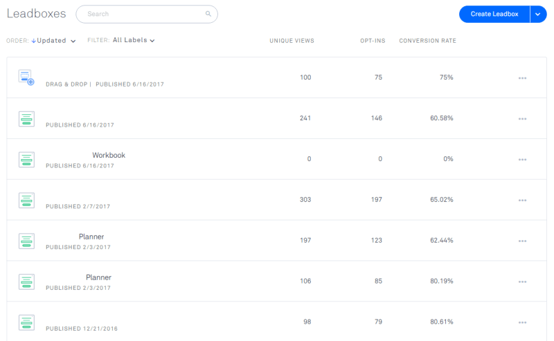 example of leadboxes conversions from leadpages