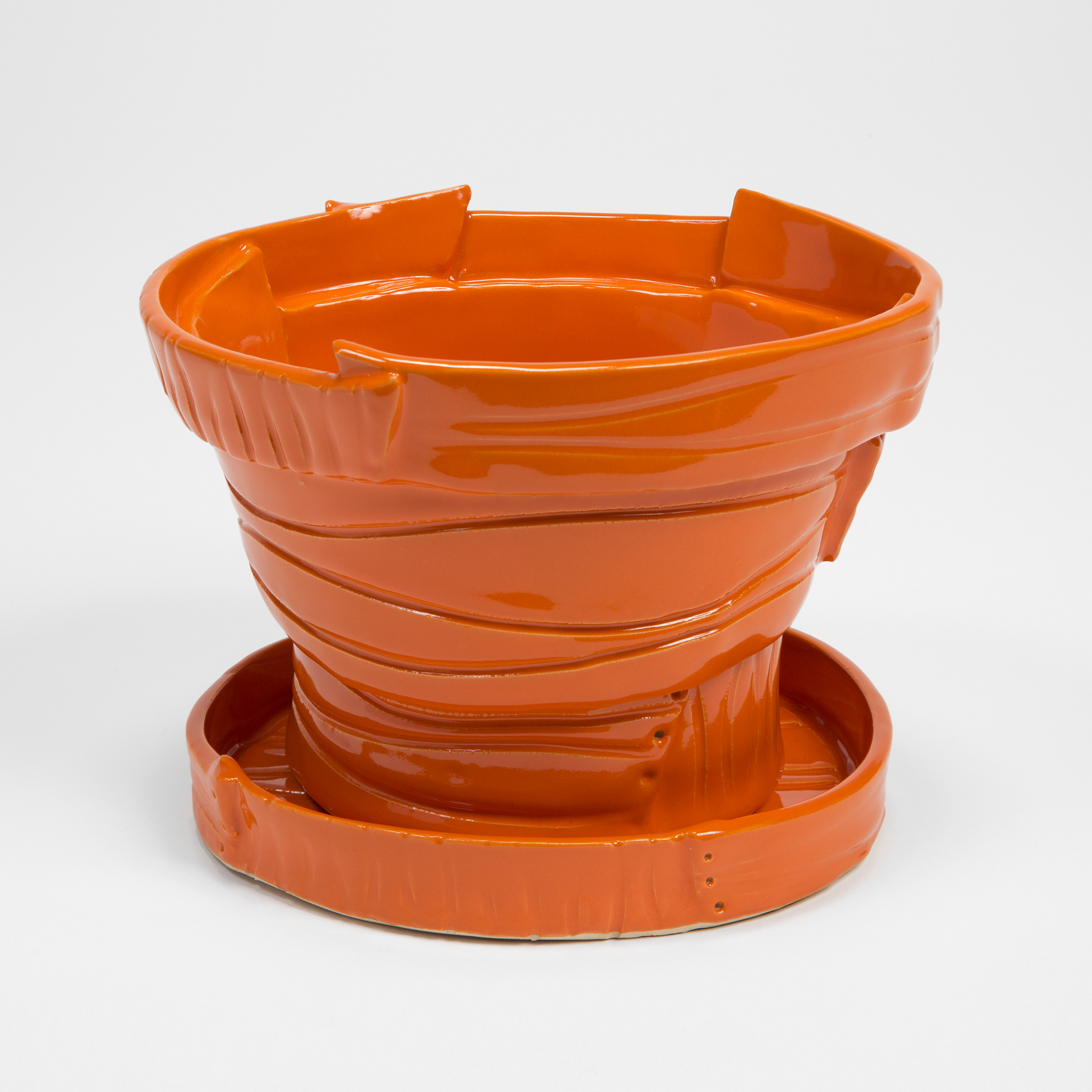 Orange Pot with Drainage Holes and Detached Tray