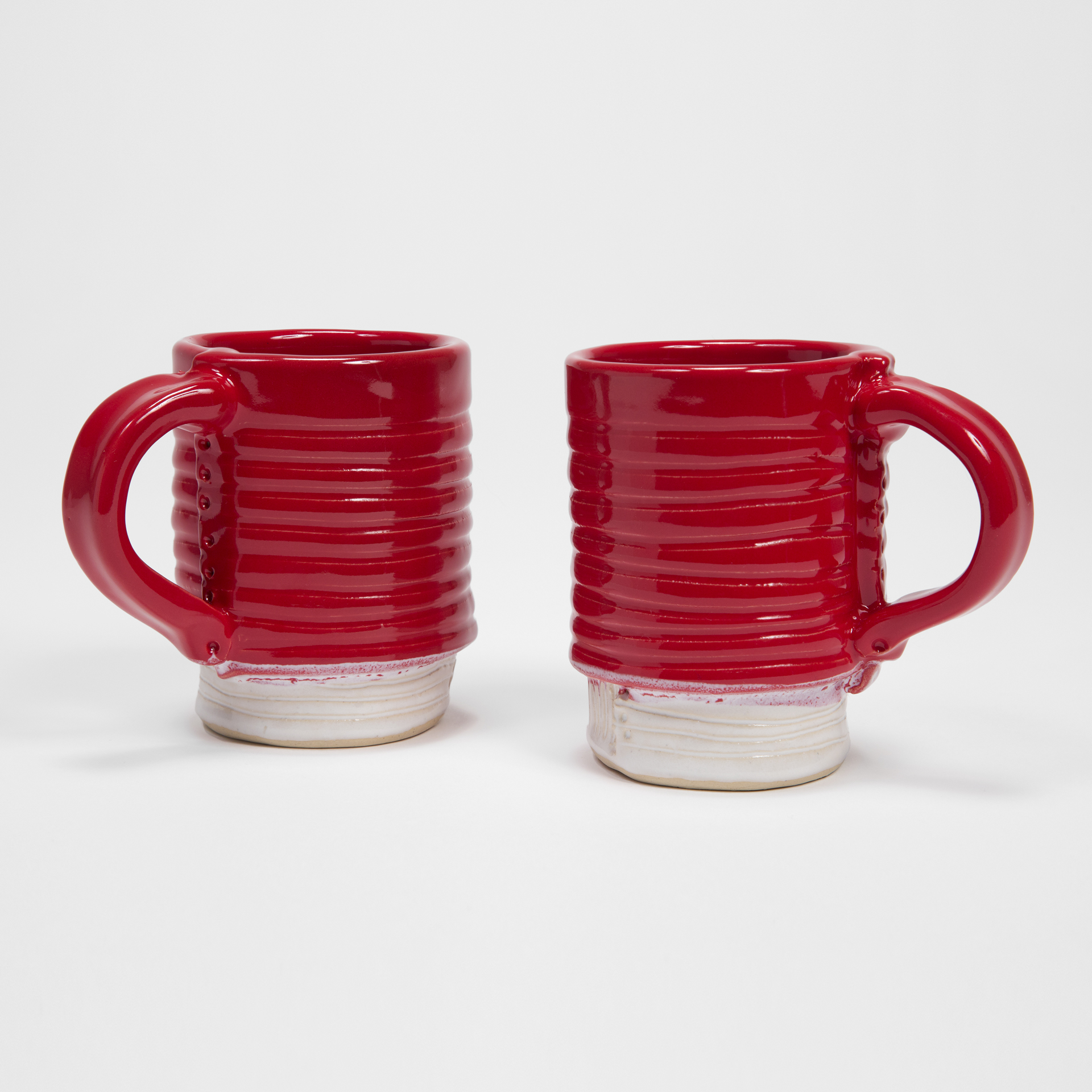 Red/White Mugs with Carved Base