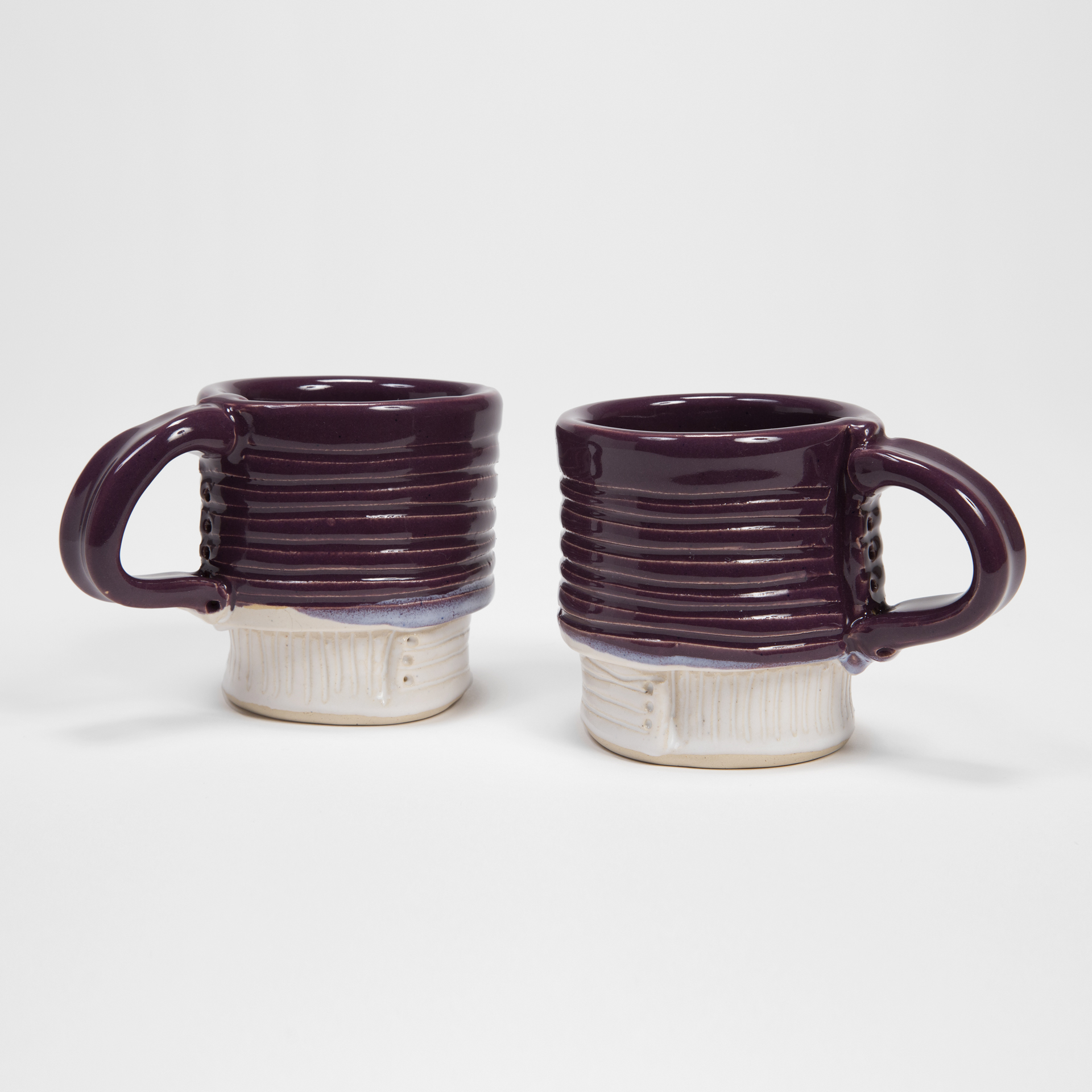 Plum/White Mugs with Carved Base
