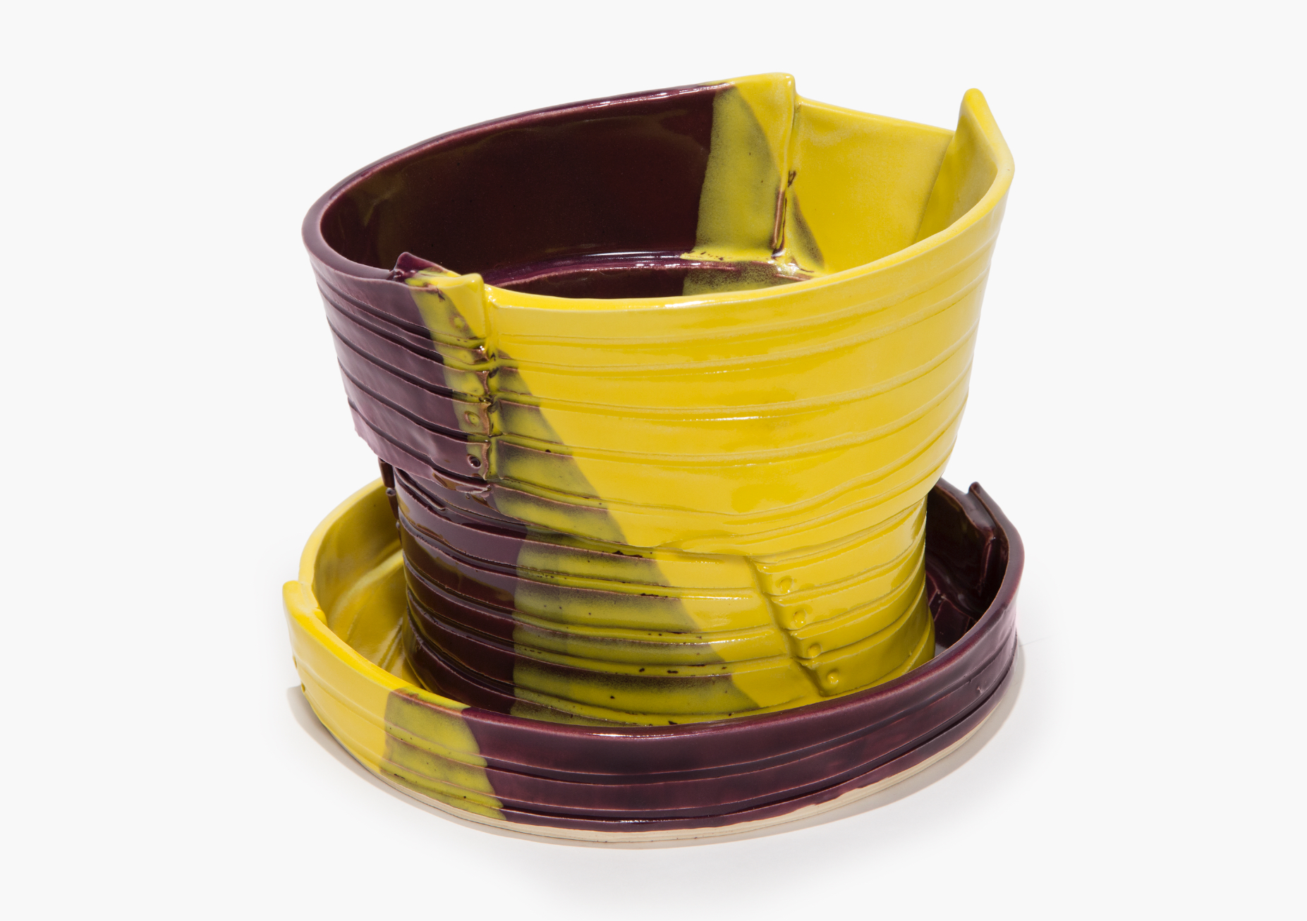 Plant Pot with Drainage Holes and Detachable Tray in Yellow and Plum