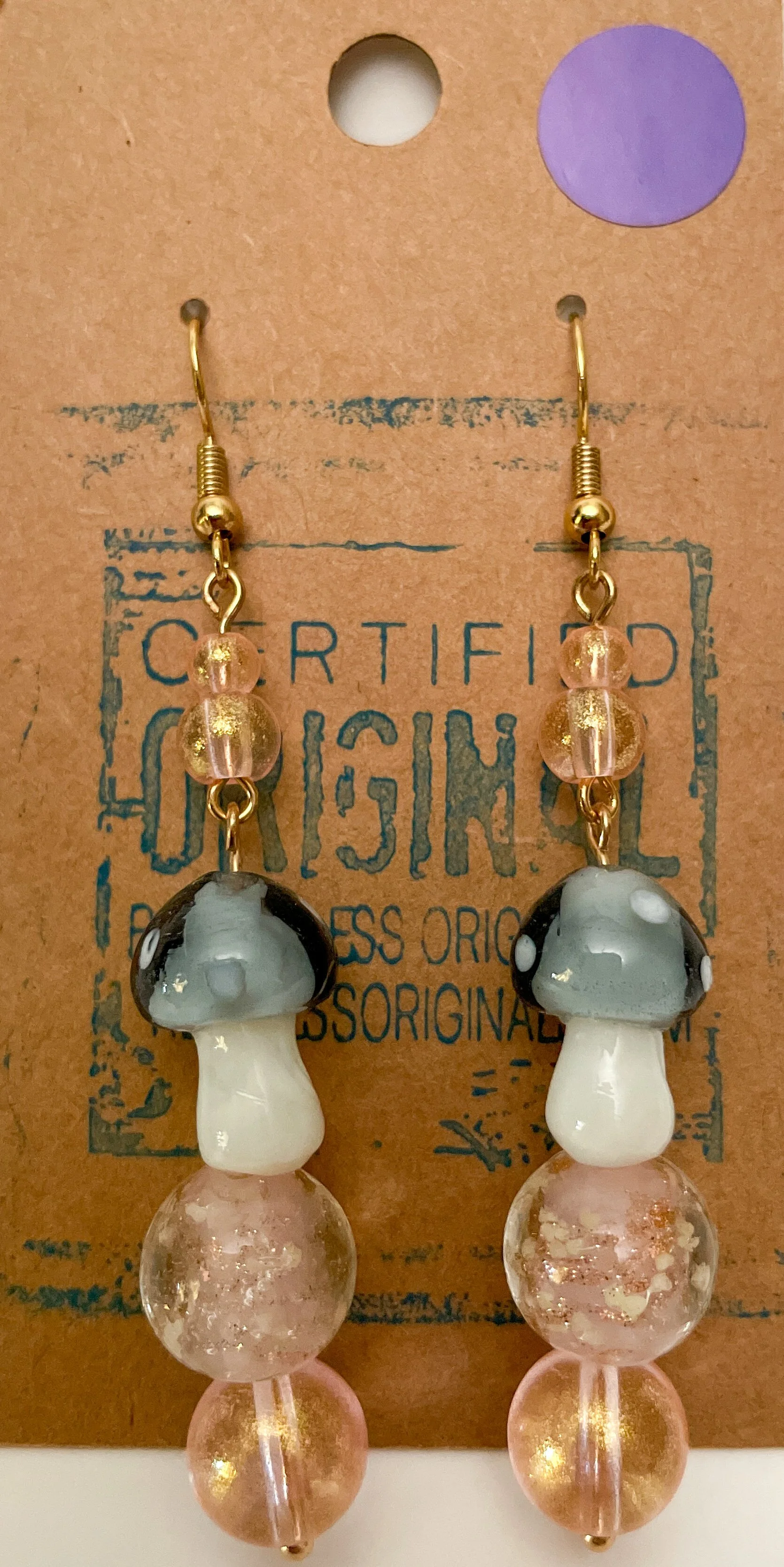 Lampwork Gray Mushies - Handmade Earrings