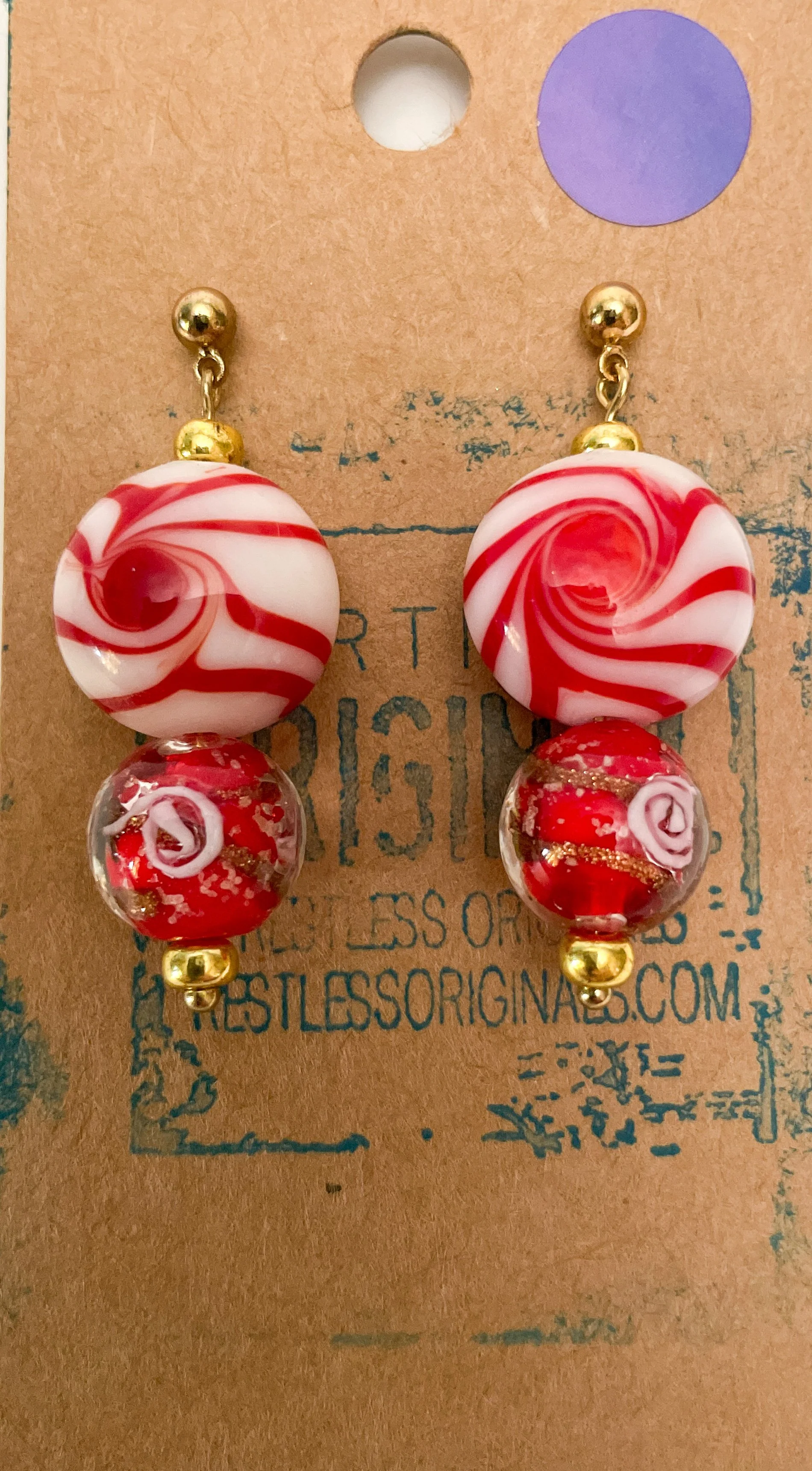 Lampwork Peppermints - Handmade Earrings