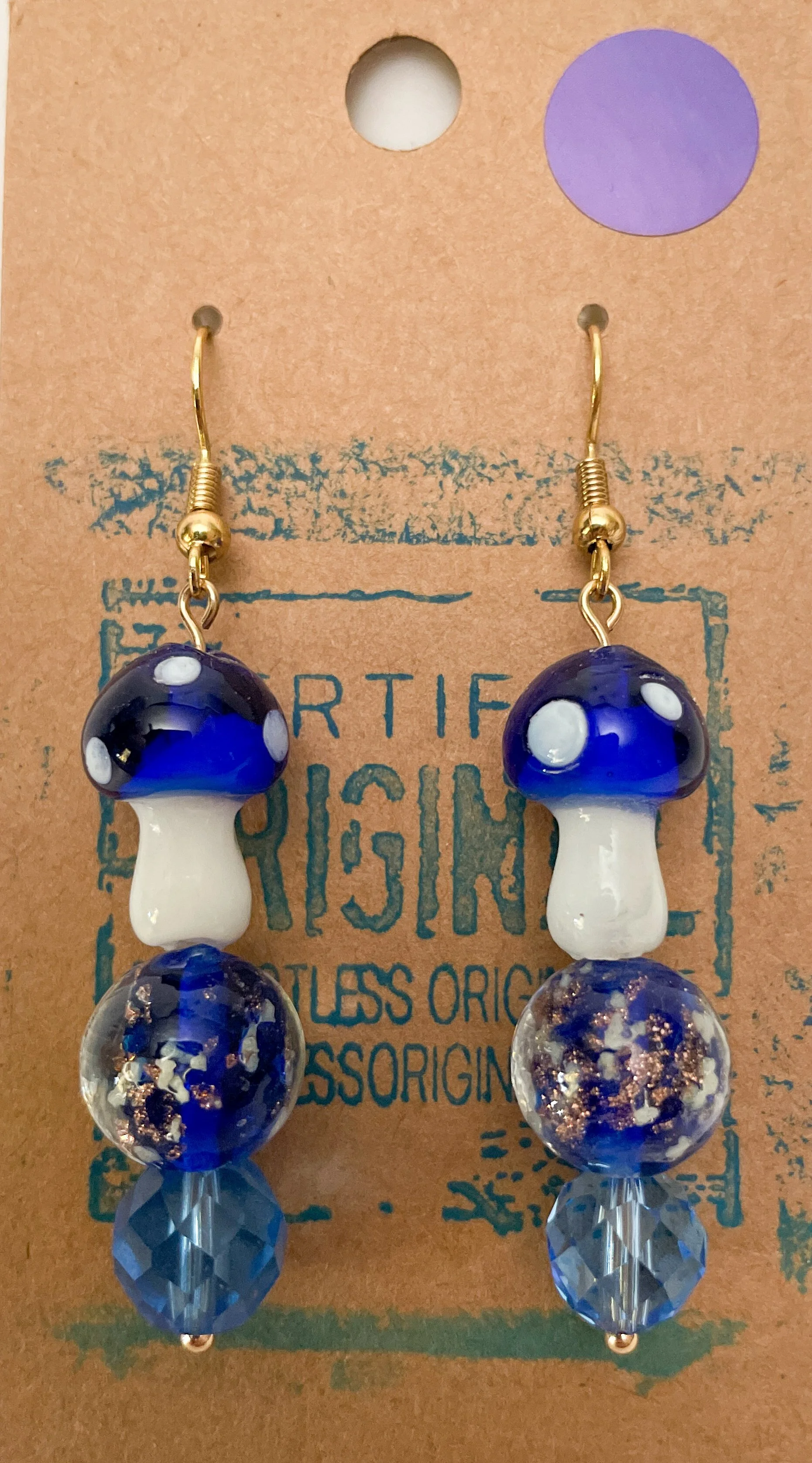 Lampwork  Royal Blue Mushies - Handmade Earrings
