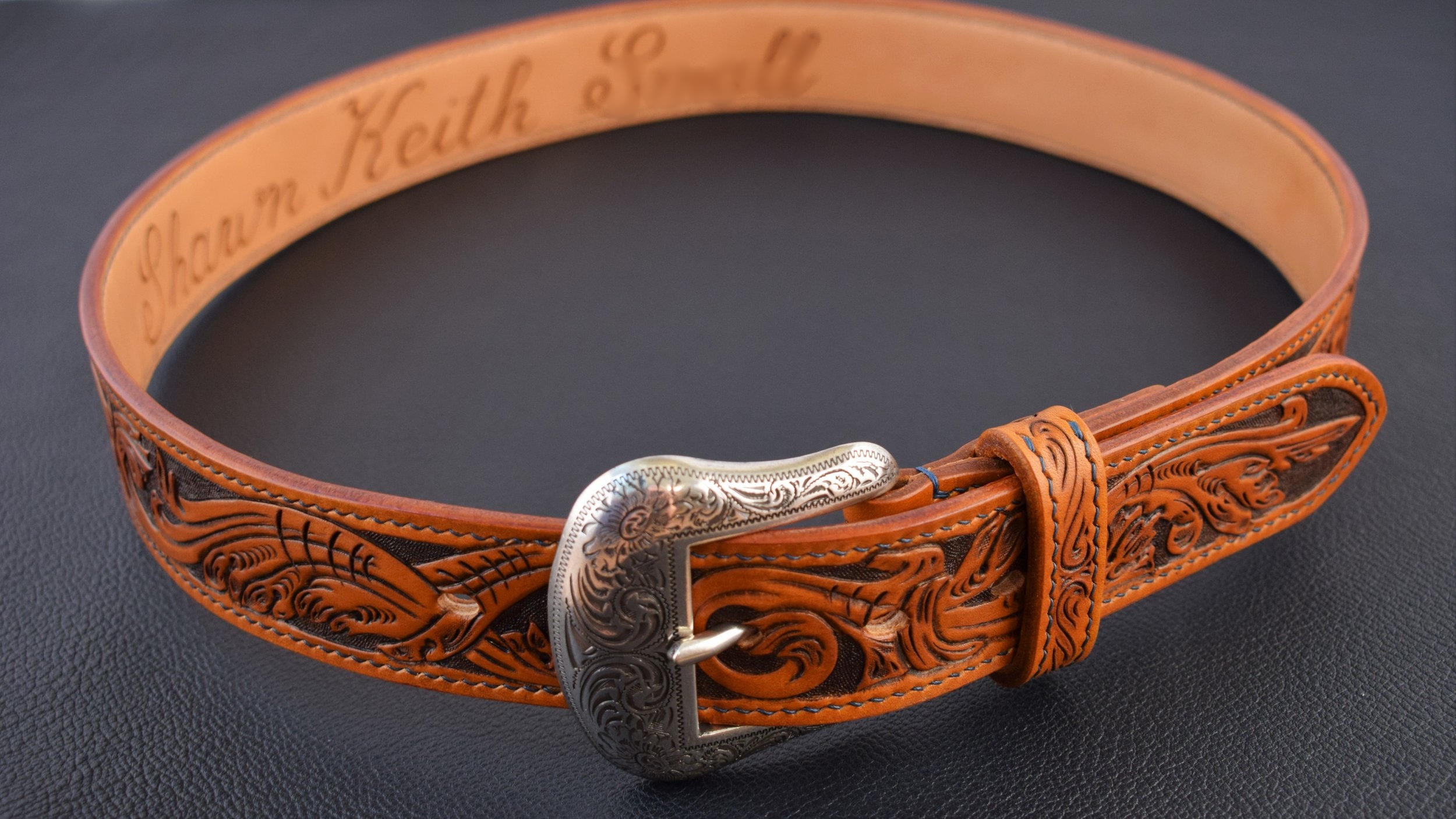 1.5" Custom Design with Full Name, Stitched Keep, and Special Order Buckle ($390)