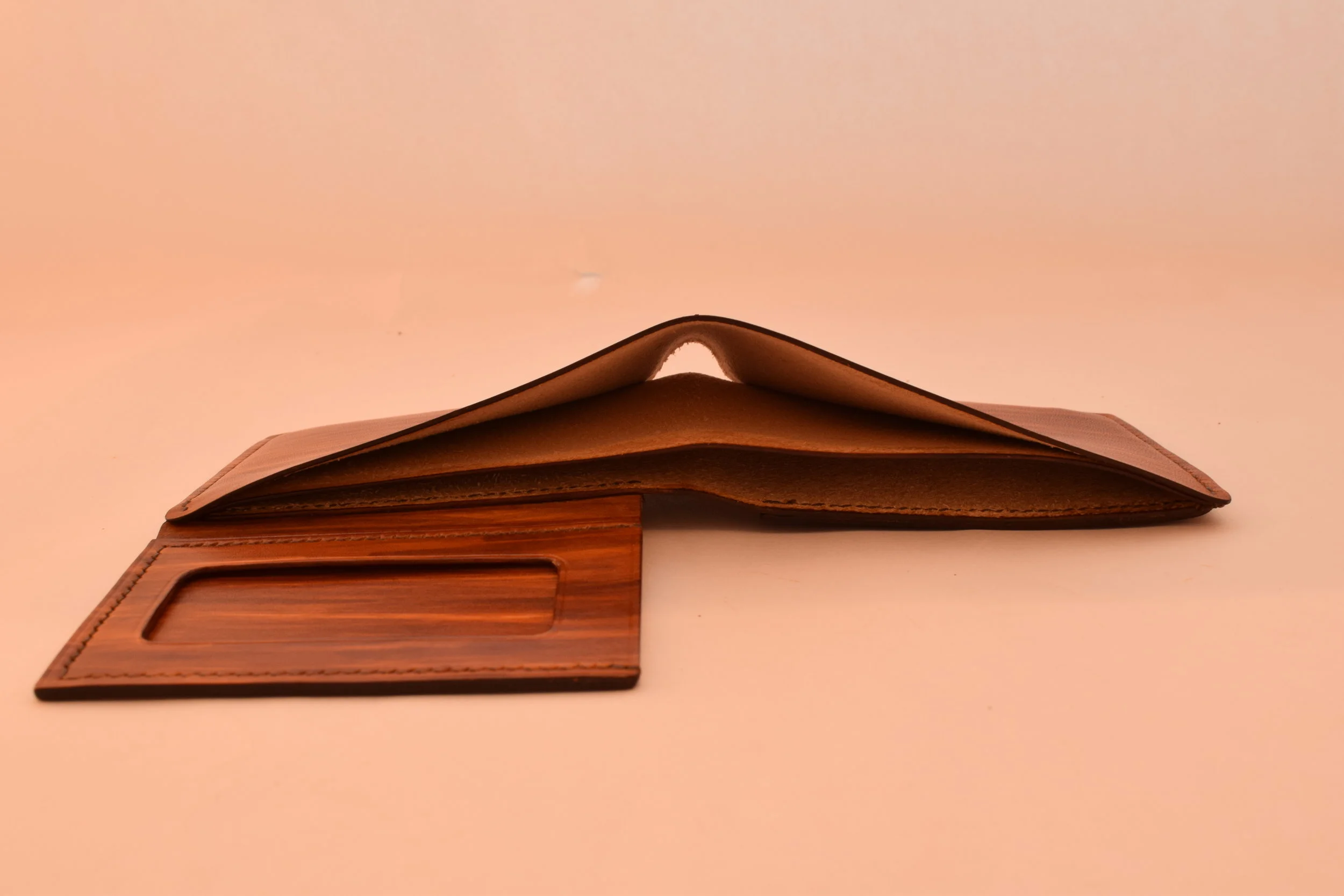 Custom Hand-dyed Wood Grain, Dark Brown Thread, Burnished edges ($250)