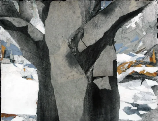 Tree in the Snow 22 x 30, collage on paper