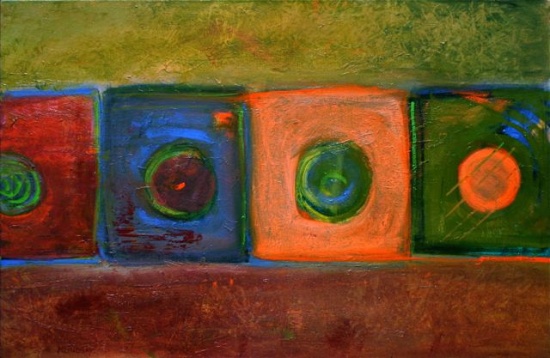 Owl Houses Orange II 26 x 40", oil on canvas