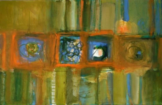Owl Houses Orange I 26 x 40", oil on canvas