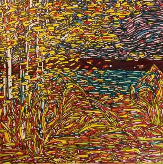 Hemlock Forest 4" 45 x 45, acrylic on canvas.