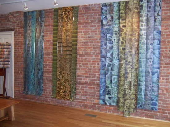Photo Curtains: Tracks 98" x 30" 5 strips on canvas Infinite 98" x 30" 5 strips Wet & Dry 105" x 54" 9 strips (Simo's courtyard after a rain)