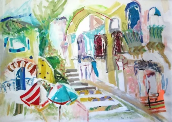 Jaffa Street 35 x 48, collage and acrylic on canvas.