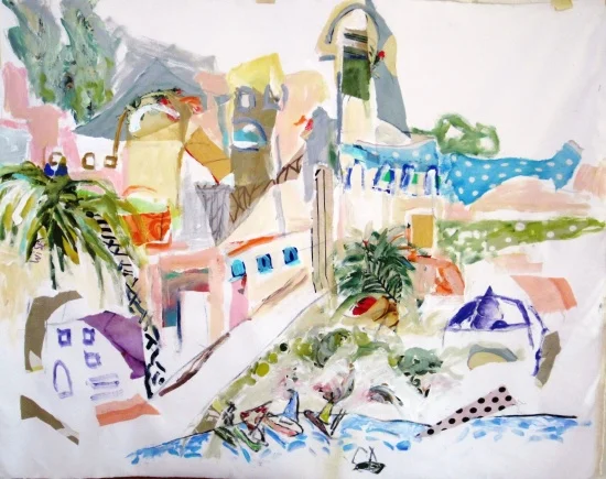 Mediterranean Landscape 39 x 56, collage and acrylic on canvas