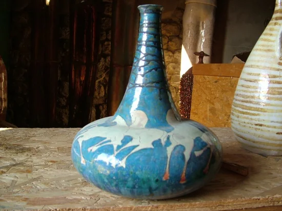 Aqua Ceramic Vase with long neck 13 x 11 x 13"h SOLD