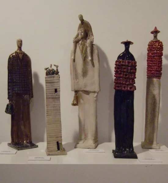 Traveler, Tower, Father and Child, 2 warriors, ceramic