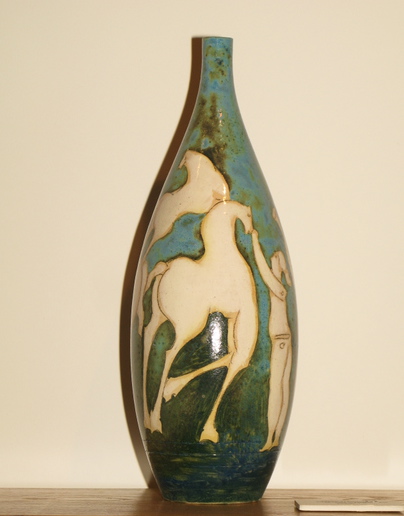 Aqua Vase 19" h x 7" x 7". ceramic