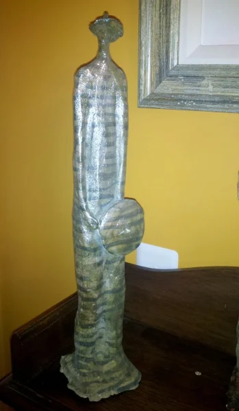 Striped Warrior 17"h x 3"w x 3"d, ceramic