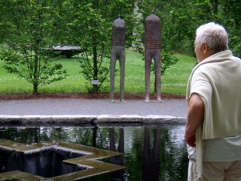 Paolo Staccioli, viewing his two bronze %22Warriors%22 at LongHouse Reserve, East Hampton 2008-09.jpg