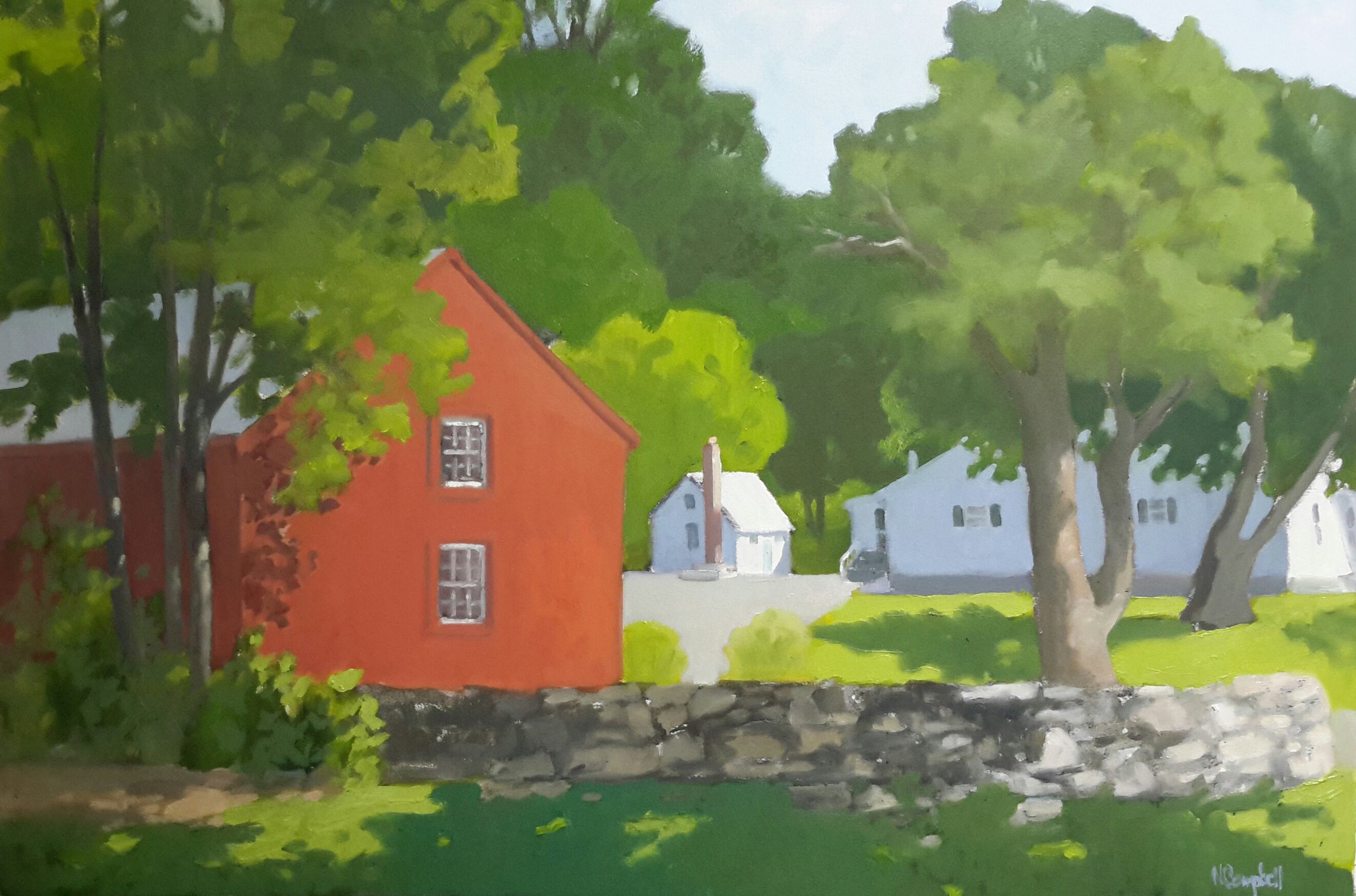 "Red Barn in Blue Mountain" 28 x 36, oil on paper