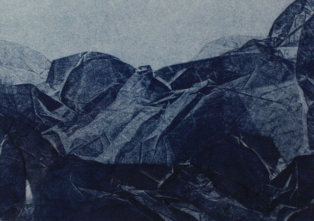 “Indigo Mountain I” 12 x 15, Japanese Paper Monoprint Collage (Copy)