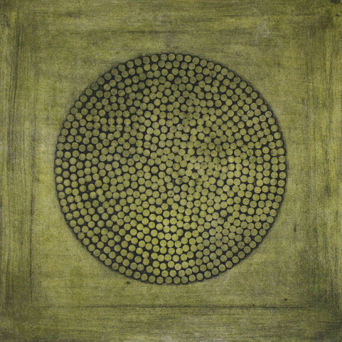 “Meditative Dots” 18 x 18 Green 2 Collagraph