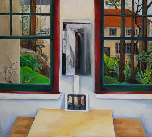 Double Windows - Studio, 40 x 36 oil on canvas