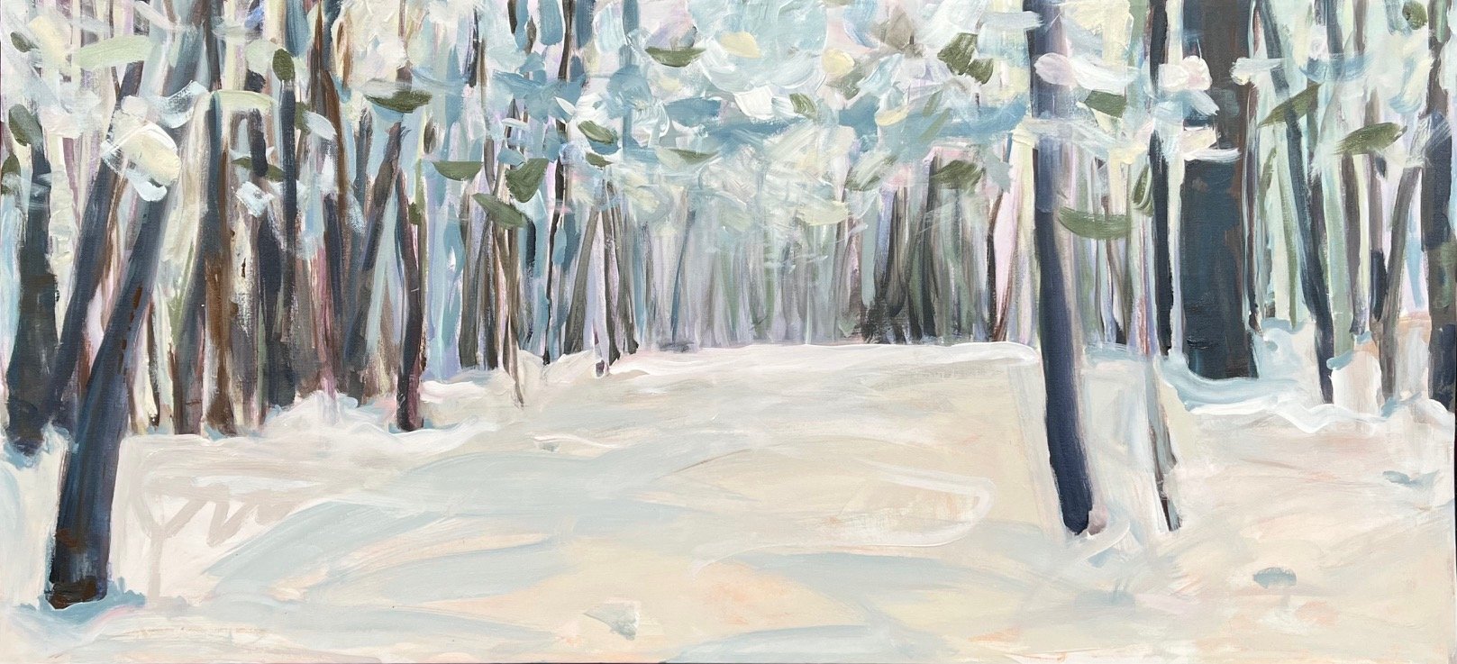 Magic Forest, 24 x 52, acrylic + gouache on canvas