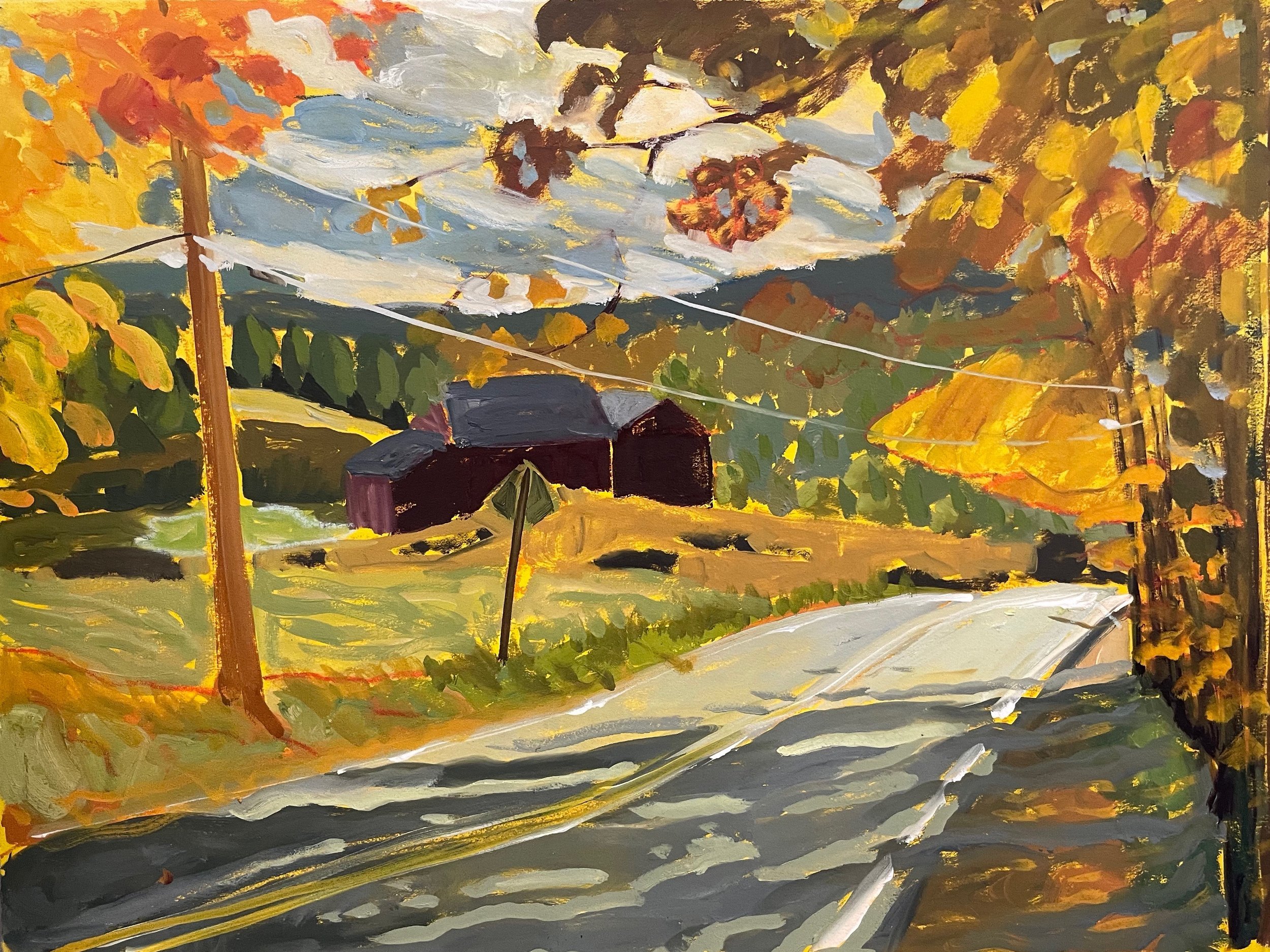 Anne Crowley, Autumn Light, 22.5 x 30 oil on paper on wood panel