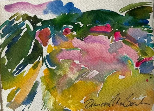 Frances Rhea Basch Mountain Laurel Magic Meadow, Woodstock, 5.5x7.5 watercolor