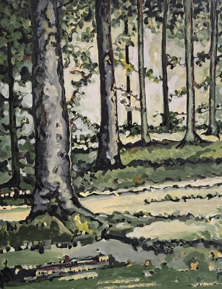 Trees with Moss, 20 x 34", acrylic on canvas