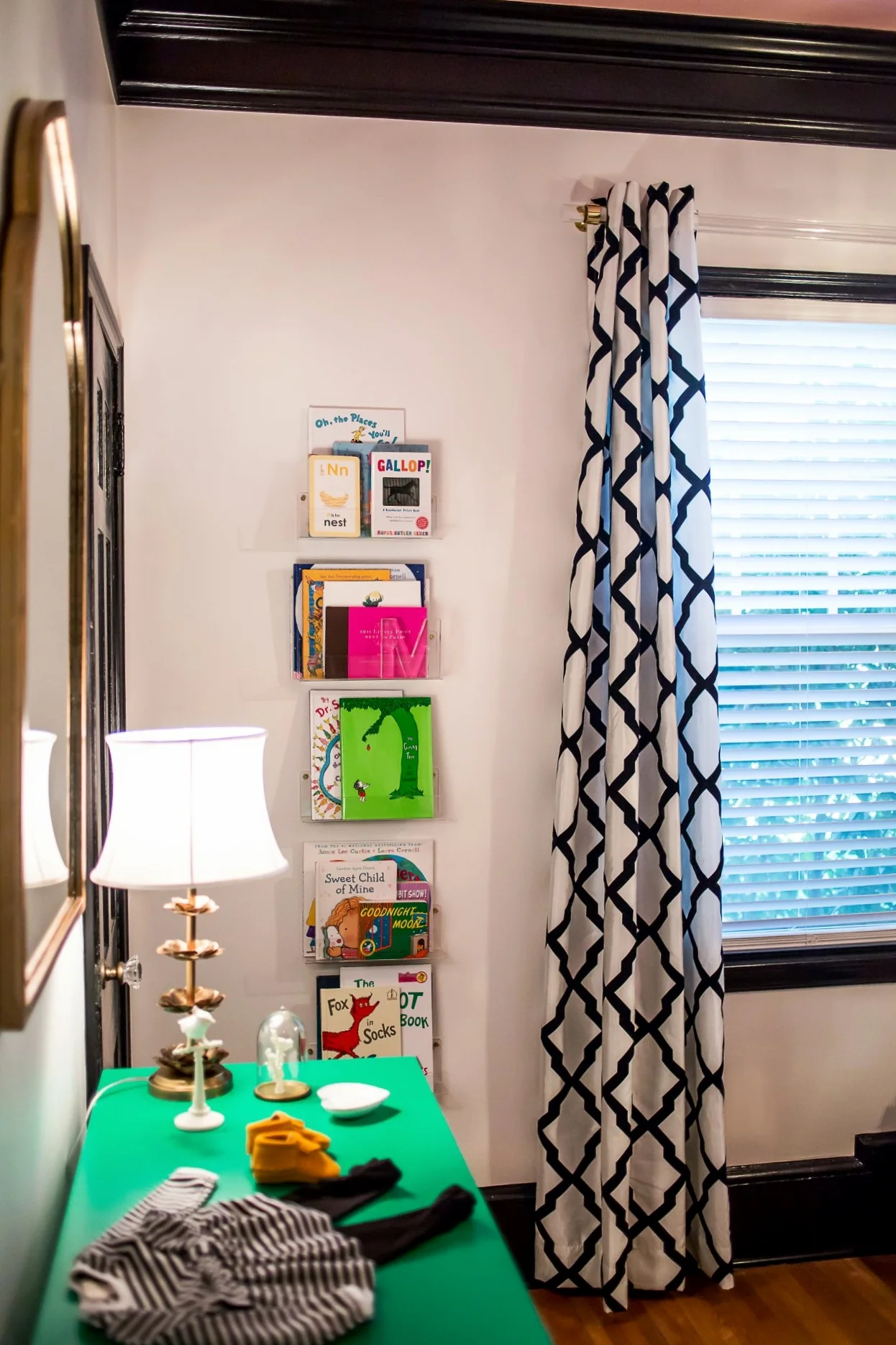 ellebrightdesigns.blackandwhitenursery.greenchest.blacktrim