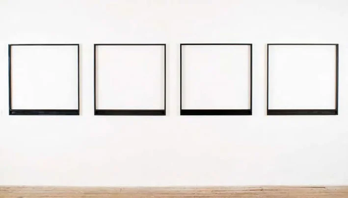 Image courtesy the artist oil on timber ‘blue black, mars, ivory, lamp’ 4 paintings each 40.7 x 64.3 x 3.3cm PJ Hickman All Blacks 2009