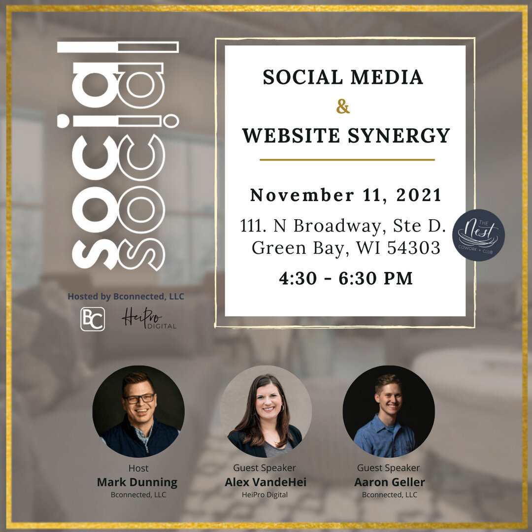 Green Bay business owners, join BConnected&rsquo;s November Social Social Event at The Nest on November 11th. Aaron Geller and Alex will be speaking on websites, social media, and how to successfully integrate the two. ⠀⠀⠀⠀⠀⠀⠀⠀⠀
⠀⠀⠀⠀⠀⠀⠀⠀⠀
Purchase yo