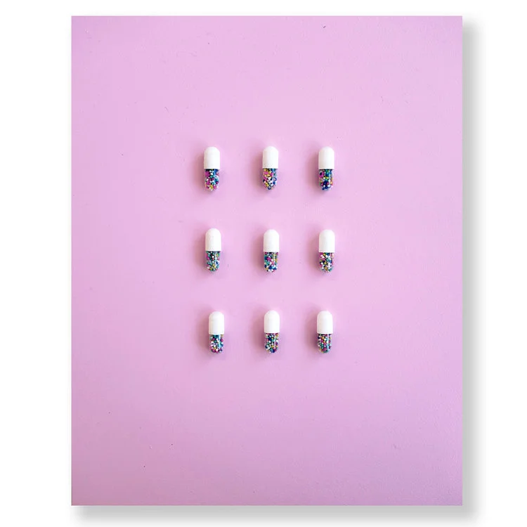 White Happy Pills on Panel 8 x 10”
