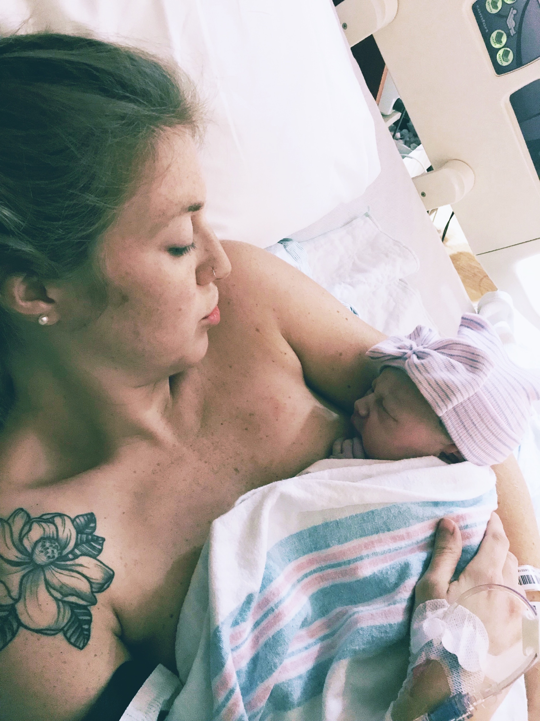 Nursing Genevieve in the hospital. I was able to give both my babies colostrum when they were newborns, but my supply was always pretty nonexistent. I honestly don’t know if they were getting “enough”.