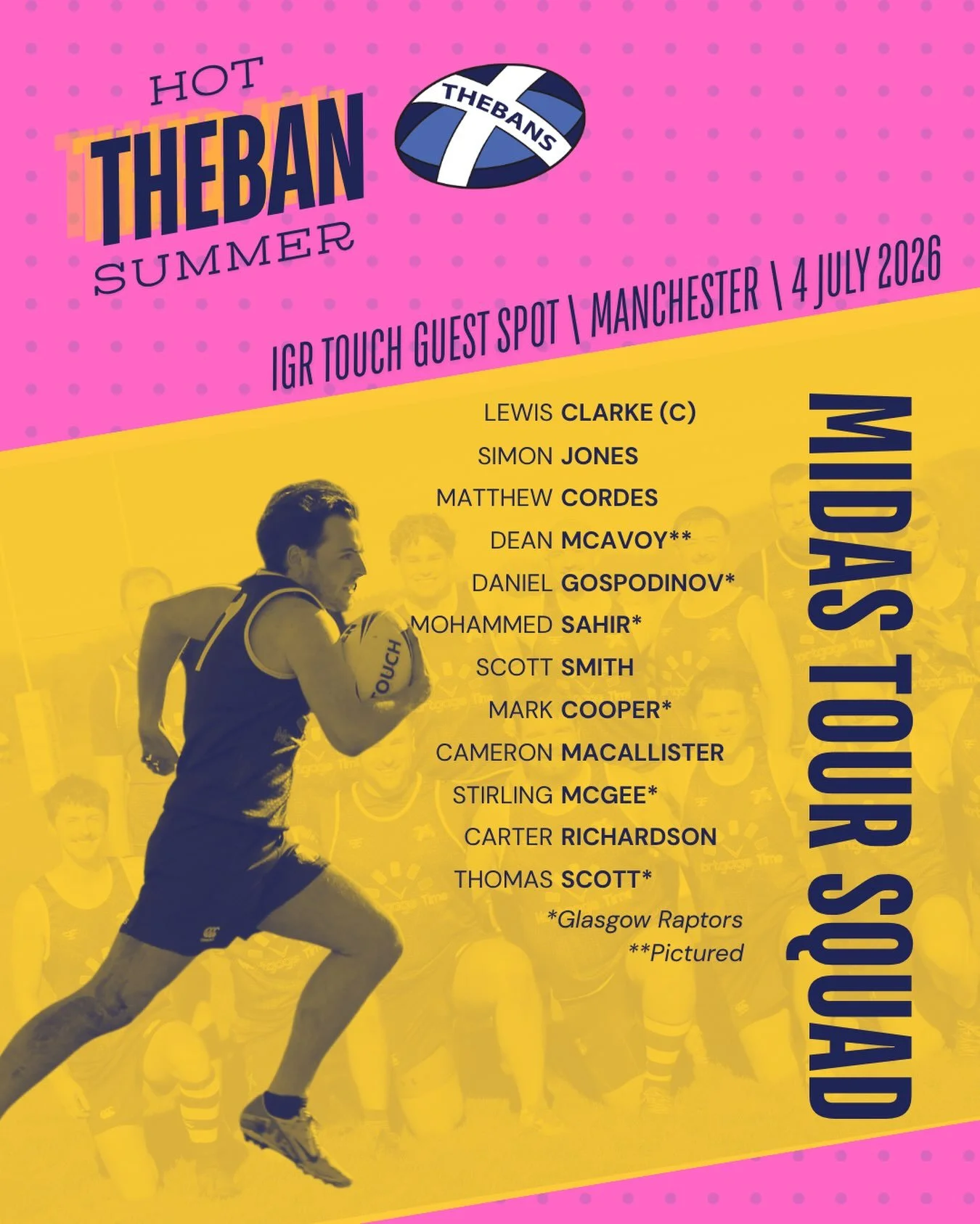 ☀️ The weather might not be very Hot Theban Summer but Thebans Midas are bringing the heat this Saturday as they head to Manchester for a guest spot at the @ukigrtouchleague. 

Here&rsquo;s your squad for the tournament, including a few of our pals f