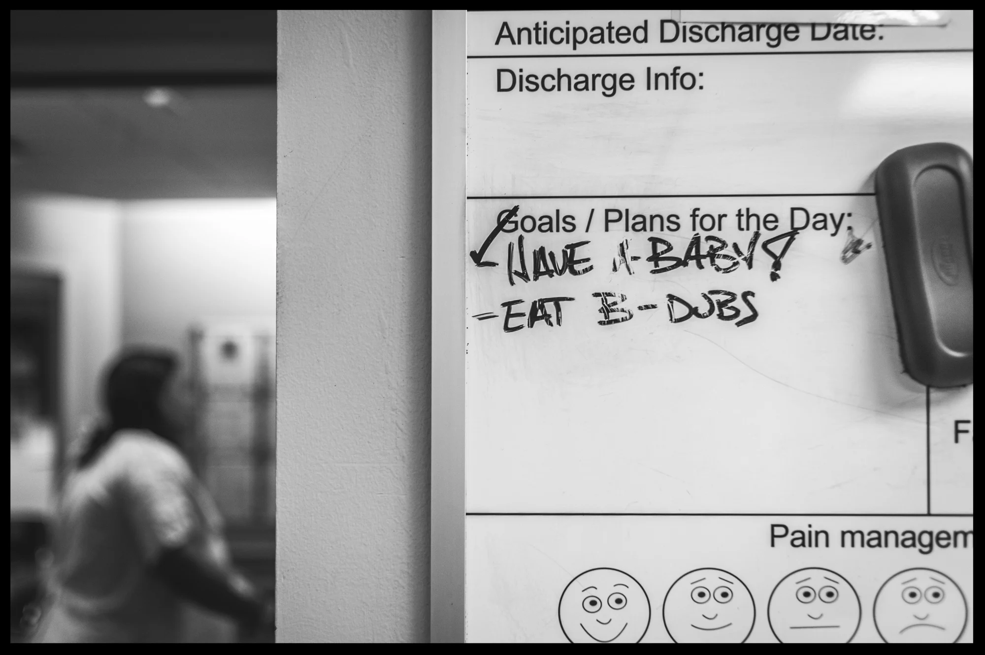 Checkmark next to the goal, "Have a baby," black and white, Stillwater, OK