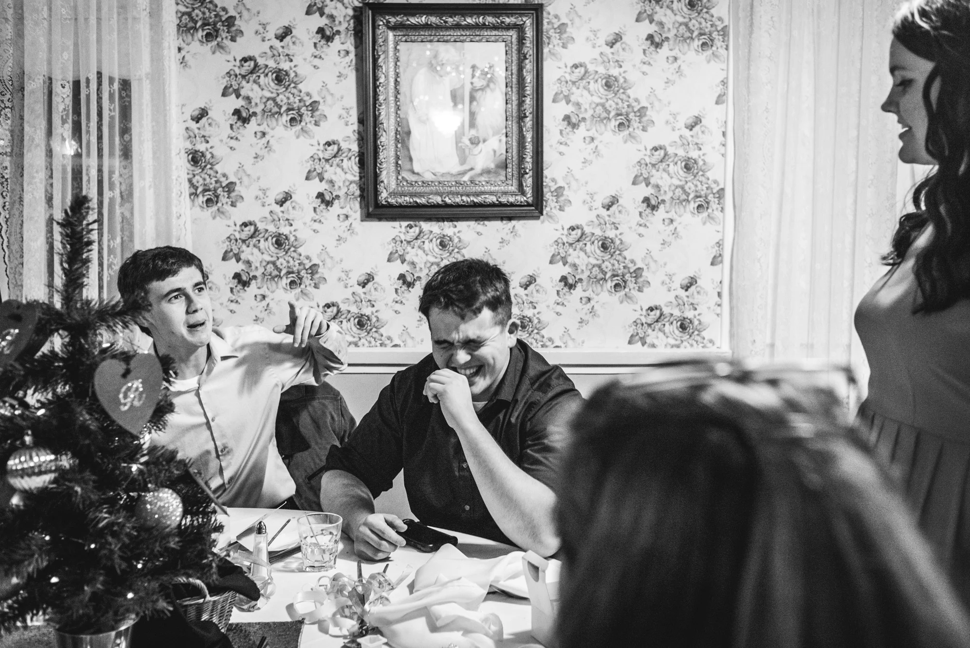 Wedding guests laughing and having fun