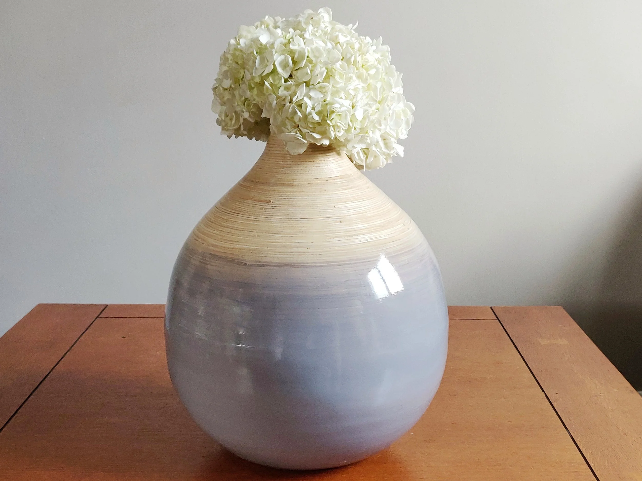 Small Bamboo Floor Vase with white flowers