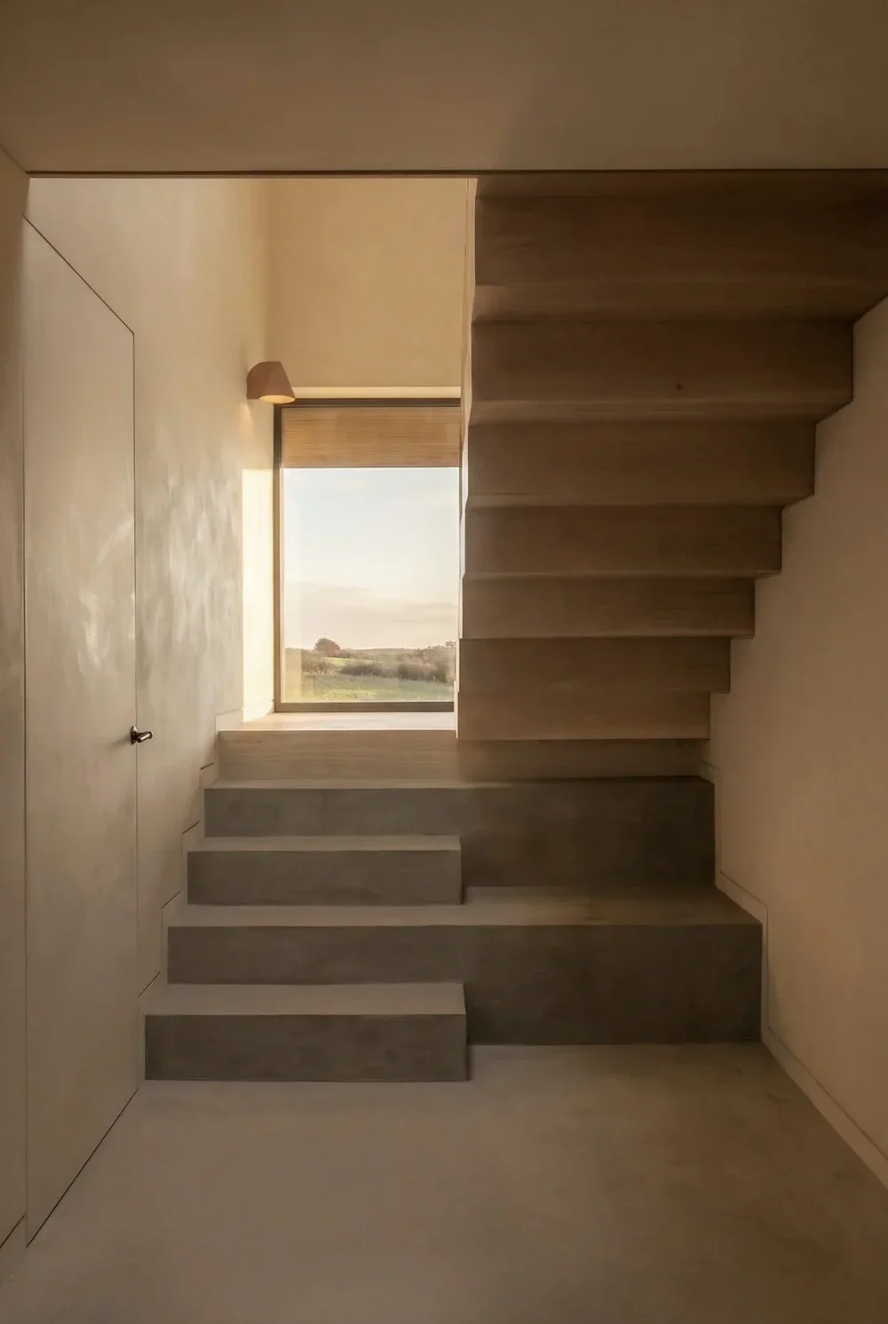 Modern interior design with clean lines, soft lighting and calm materials