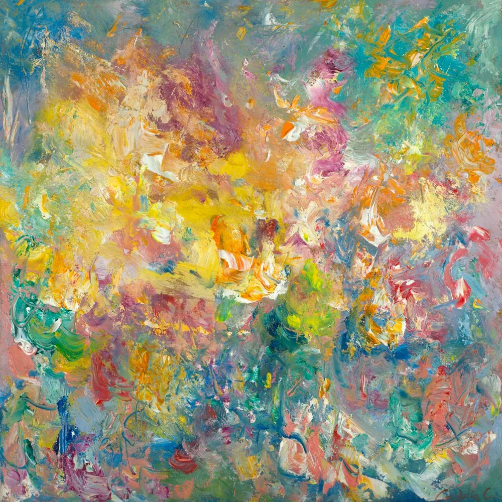 Abstract painting with pastel colors and bold brushstrokes