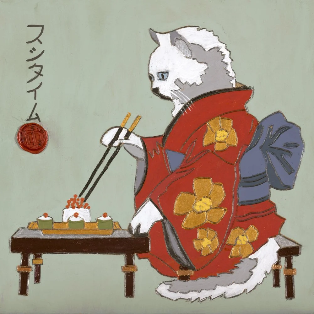 A stylized, geometric portrait of a woman with a serious expression, created with bold lines and contrasting colors.