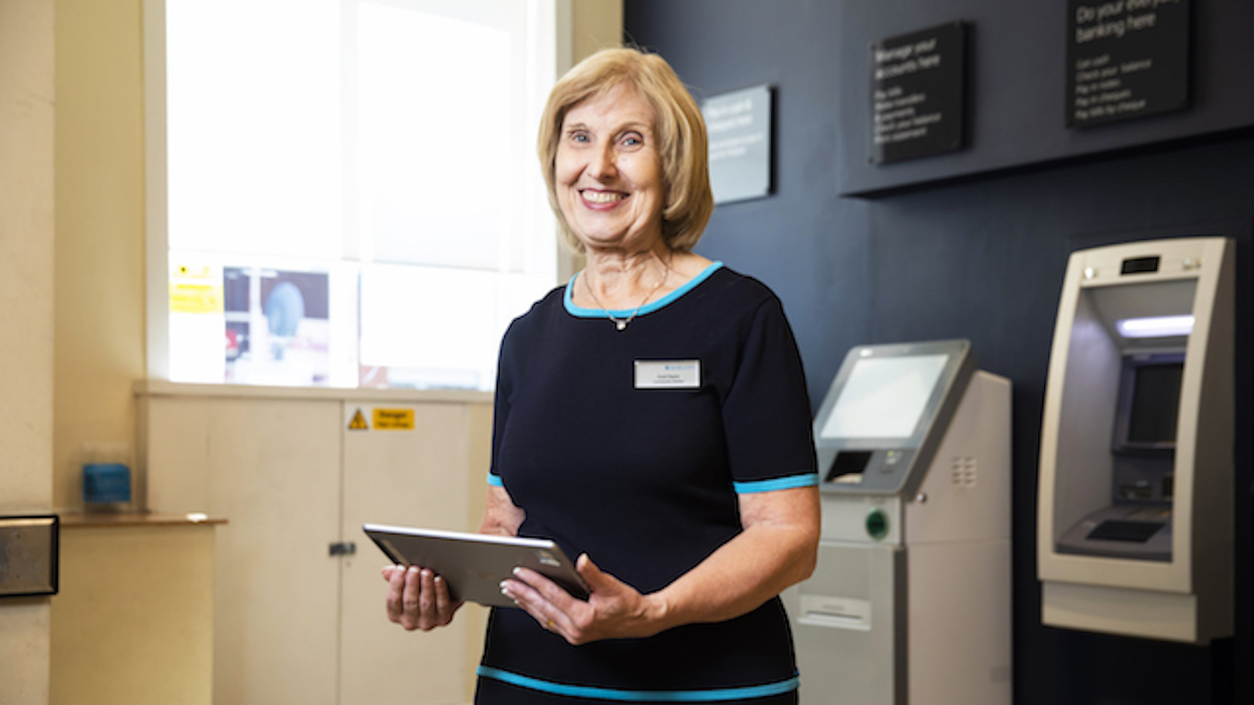 For Barclays.
Pictured is Enid Hayes at the Barclays Bank branch in Longton, Stoke-on-Trent. Enid has worked for Barclays for over 50 years.
Photo by Fabio De Paola