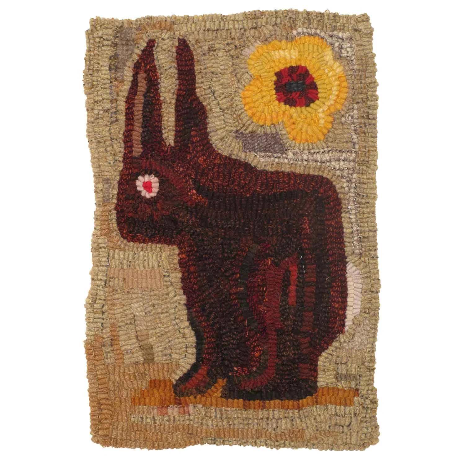 Red Rabbit Hooked Rug