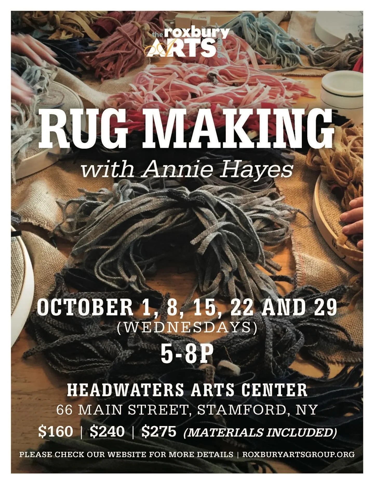 I&rsquo;m teaching a 5-session workshop on wednesdays in October at the Headwaters Arts Center in Stamford, NY. Lots of learning, lots of fun! Info on the poster. Contact Roxbury Arts Group to sign up #rughooking #primitiverugs #handmade #craft