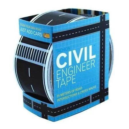 Civil Engineer Tape, Ages 3 & Up, purchase it here Allow your little engineer to pave the way with a roll of Civil Engineer Tape. Engineer roads, highways, intersections and more with this fun roll of tape. Designed for matchbox-sized cars, this small gift is perfect for fostering imaginative play.